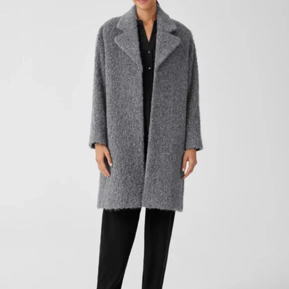 NWT Eileen Fisher Ash Alpaca Boucle Notch Collar Coat
